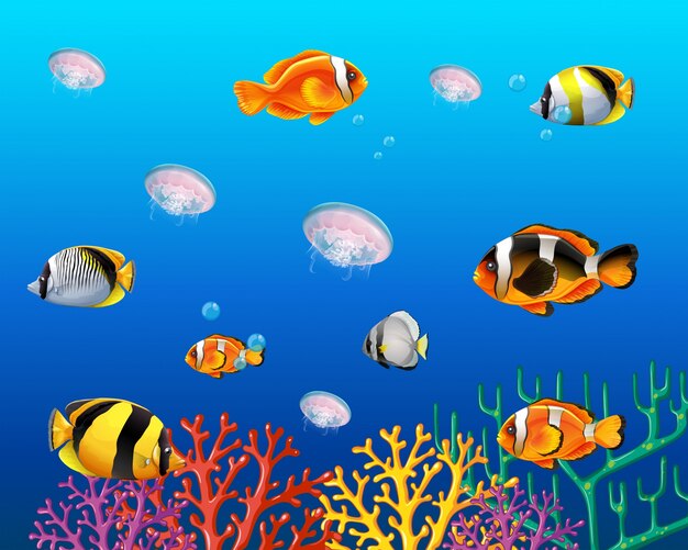 Onderwater scène met vis zwemmen illustratie