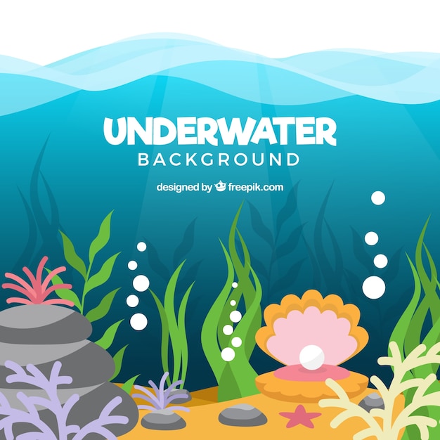 Onderwaterachtergrond met verschillende mariene soorten