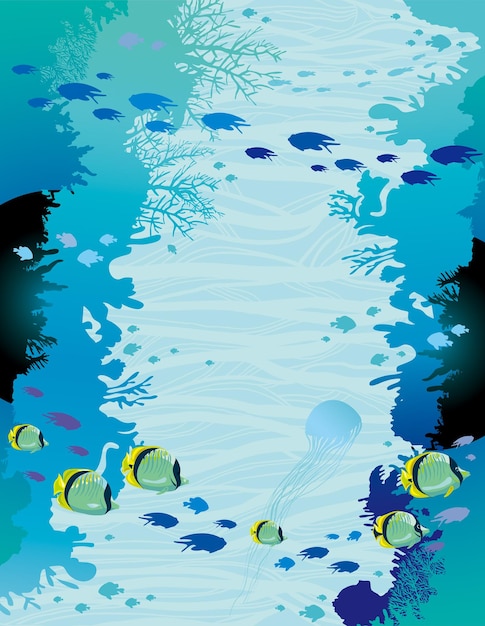 Onderwaterwereld oceaan silhouet zeegras achtergrond