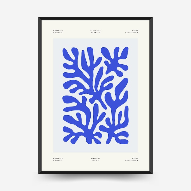 Onderwaterwereld, oceaan, zee, vis en schelpen poster sjabloon. Matisse minimalistische stijl