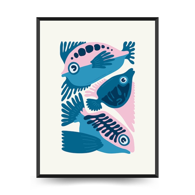 Onderwaterwereld oceaan zeevissen en schelpen verticale flyer of poster sjabloon Modern frame