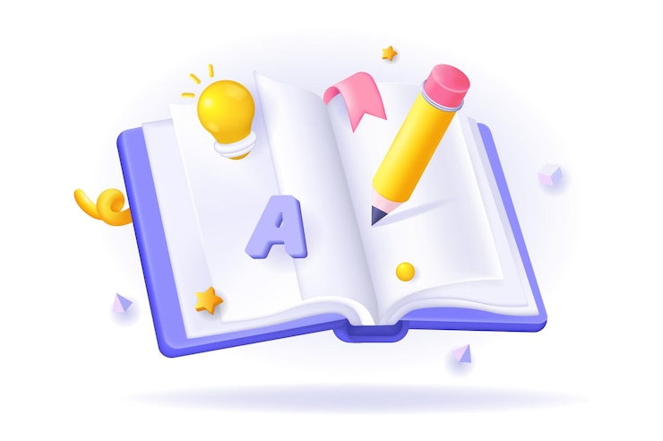 Onderwijs concept d illustratie pictogram samenstelling met open boek of notebook
