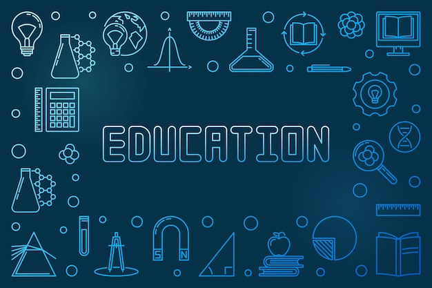 Onderwijs concept horizontale blauwe lineaire frame vector banner
