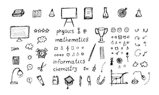 Onderwijs doodle set Vector illustratie Scribbles op witte achtergrond