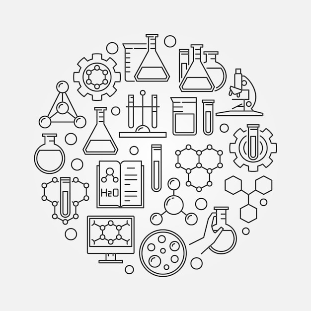 Onderwijs en chemie circulaire concept overzicht vectorillustratie