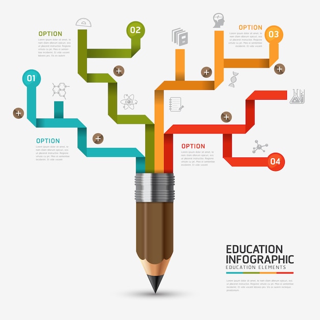 Onderwijs en leren infographic potlood stapdiagram
