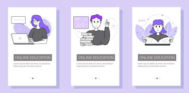 Vector onderwijs en zelfontwikkeling het concept van trainingen, seminars, online cursussen set moderne ontwerpsjablonen voor websites, toepassingen, boekjes, flyers, vectorillustratie