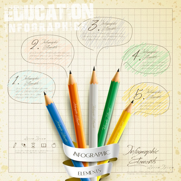 Onderwijs infographic sjabloonontwerp met potloodelementen