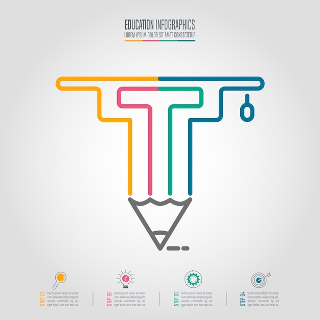 Onderwijs infographics sjabloon met afstuderen glb en potlood pictogram.