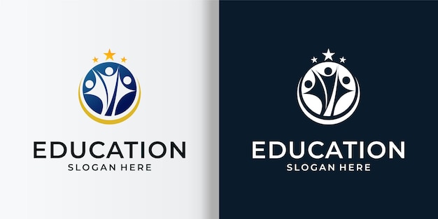 onderwijs logo drie mensen verhogen een ster logo premium vector