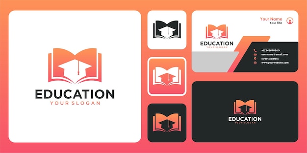 Onderwijs logo-ontwerp met toga en visitekaartje