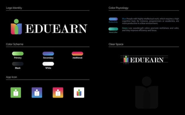 Onderwijs Logo ontwerpsjabloon met kleurenschema en kleur psychologie en app icoon.