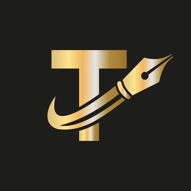 Onderwijs logo op letter T Concept met Pen Nib Vector Template