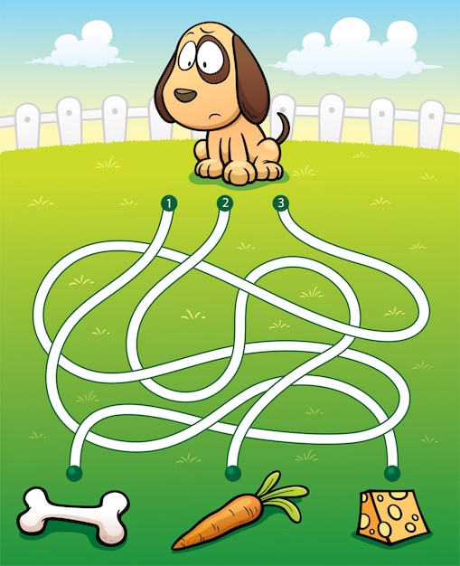 Onderwijs maze game dog met voedsel