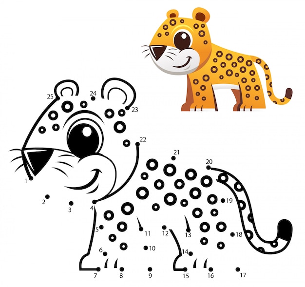 Onderwijs nummers spel. dot to dot game. jaguar cartoon