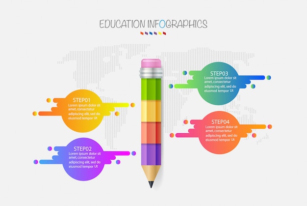 Onderwijs potlood Infographics stap 4 optie. Vector illustratie.