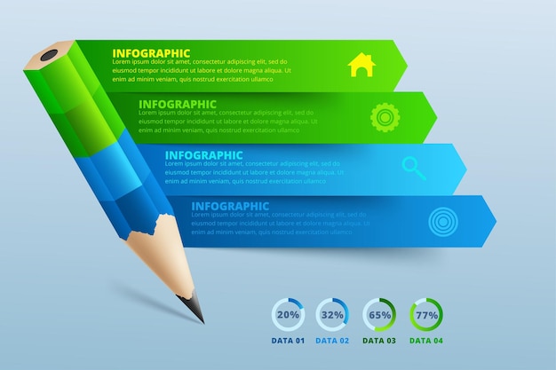 Onderwijs potlood infographics stap optie