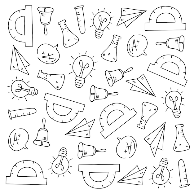 Onderwijs school doodle set met lijnstijl vector design