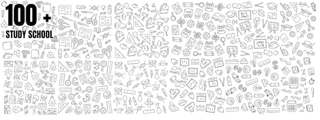 Onderwijs school doodle set met lijnstijl vector design