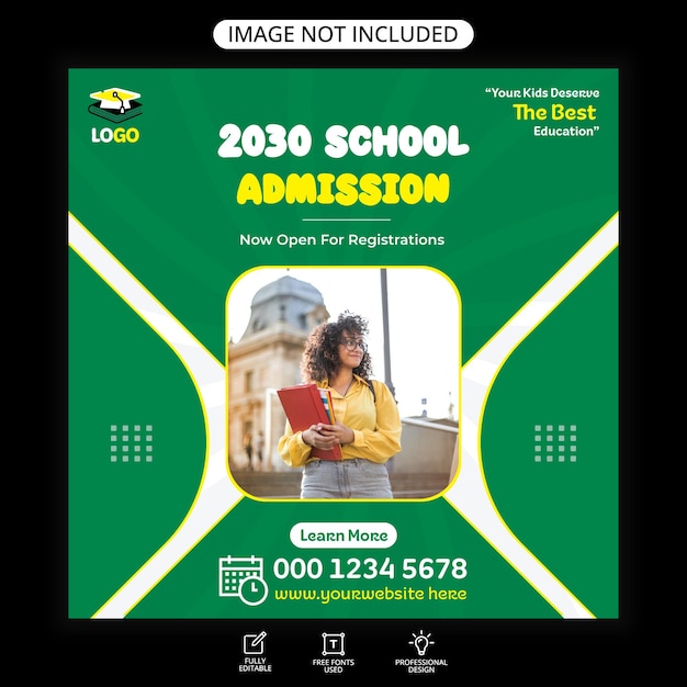 Onderwijs School toelating sociale media banner postontwerp of vierkante webbannermalplaatje