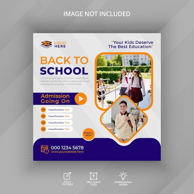 Onderwijs school toelating vierkant social media instagram post banner ontwerpsjabloon