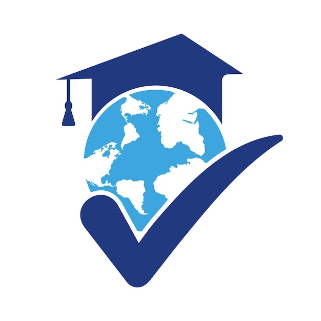 Onderwijs wereld vector logo sjabloon met globe en student hoed symbool.