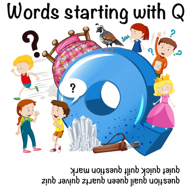 Onderwijsaffiche voor woorden die met Q beginnen