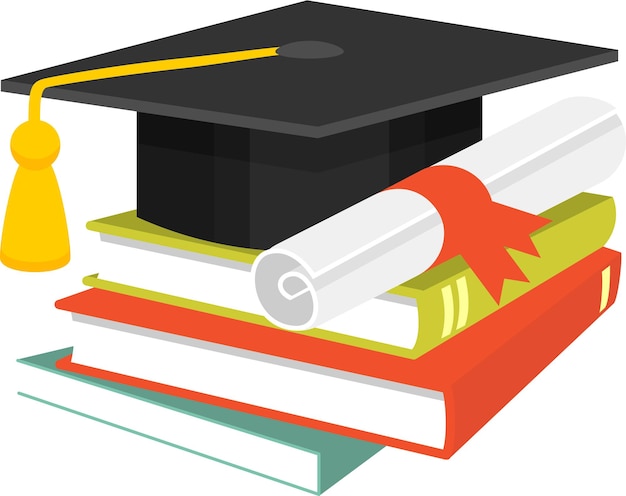 Onderwijsconcept met boeken stapel afstuderen GLB en diploma