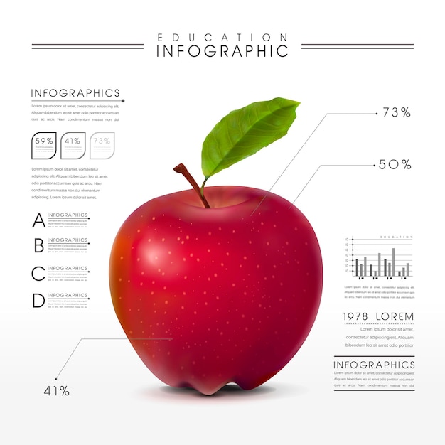 Onderwijsinfographic met close-up van realistische appelelementen