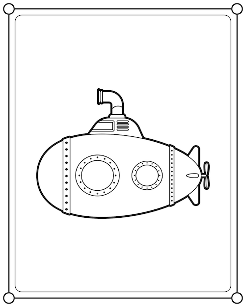 Onderzeeër geschikt voor kinder kleurplaten pagina vectorillustratie