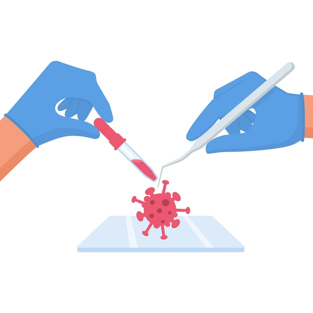 Onderzoek virussen bacteriële infectie of ziekte groep artsen onderzoekt virus covid pathogene viru