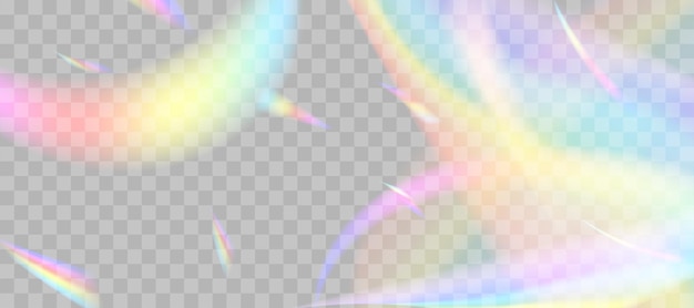 Onduidelijk regenboog refractie overlay effect Licht lens prisma effect op transparante achtergrond Holografische reflectie kristal flare lek schaduw overlay Vector abstracte illustratie