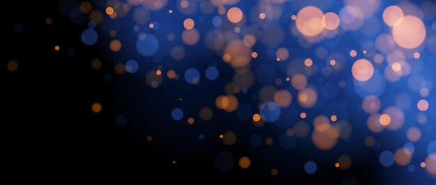 Onduidelijke gouden bokeh op blauwe achtergrond Gouden onduidelijke lichteffect behang Abstracte glanzende glitter