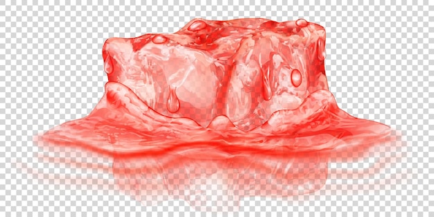 물에 반쯤 잠긴 붉은 색의 큰 현실적인 반투명 얼음 큐브