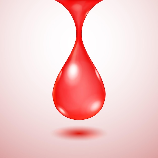 Vector one big realistic translucent water drop in red colors with shadow