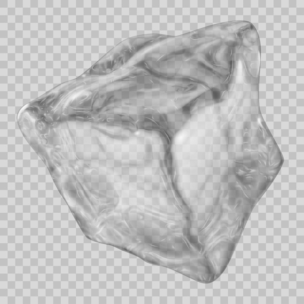 Вектор Один большой реалистичный прозрачный кубик льда в серых тонах на прозрачном фоне