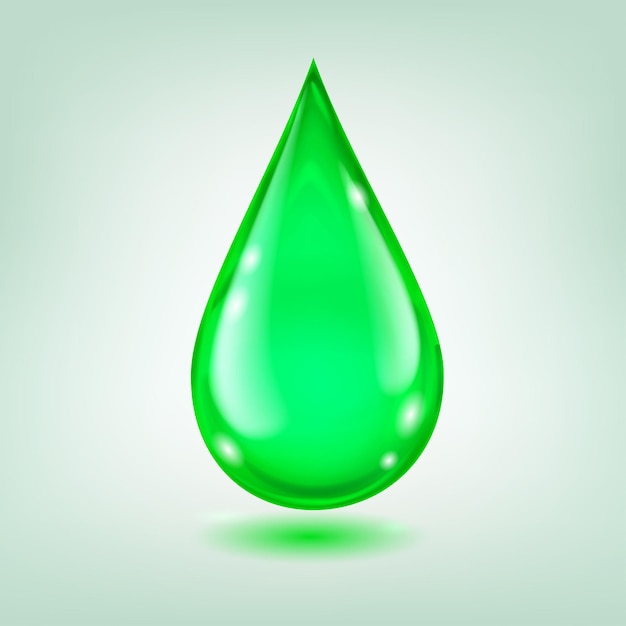 Вектор Одна большая реалистичная капля воды зеленого цвета с бликами и тенью