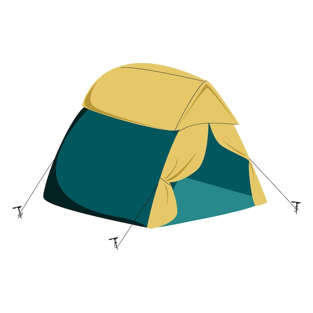 Вектор Одна сине-желтая палатка для пеших прогулок и отдыха ручной рисунок изолированный на белом фоне