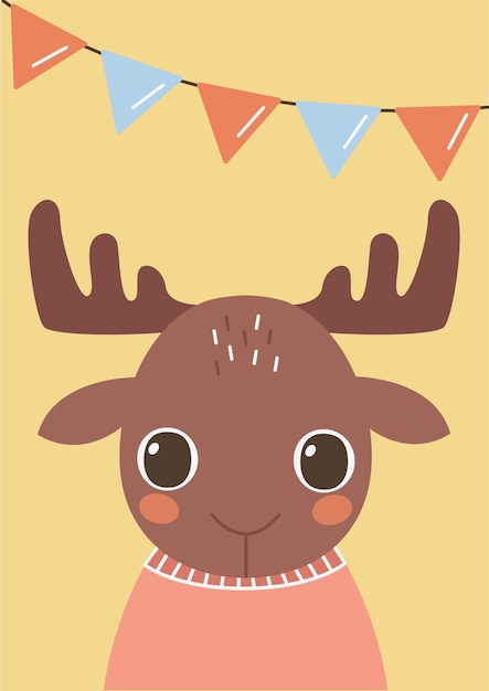 One card or poster from the cute animal collection. Festive elk.
