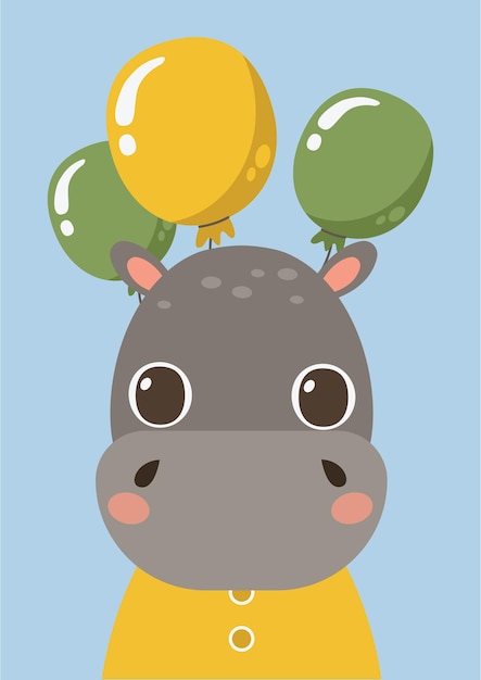 One card or poster from the cute animal collection. Festive hippopotamus.