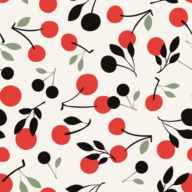 Vector one color cherry pattern on white background wrapping paper textile fabric print