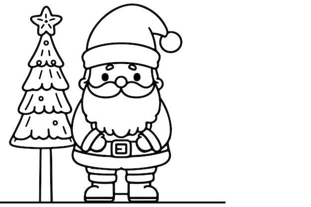 один непрерывный черный рисунок рождественской елки Ручной рисунок Санта-Клауса очертание рисунок векторной иллюстрации на белом фоне