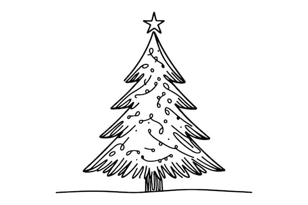 one Continuous black line art drawing of Merry Christmas tree Hand drawn of Santa Claus outline