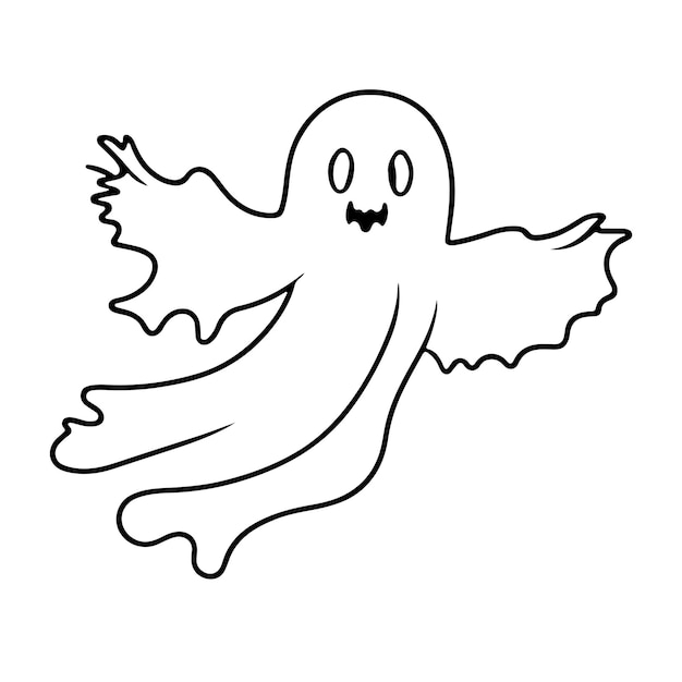 one Continuous black line drawing of pumpkin and ghost Halloween concept outline doodle vector