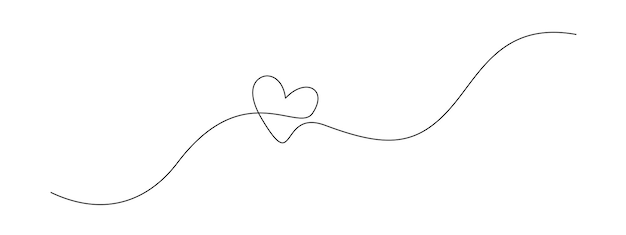 Vector one continuous drawing of heart shape love sign oitline and romantic symbol for greeting card and web banner in simple linear style editable stroke doodle vector illustration