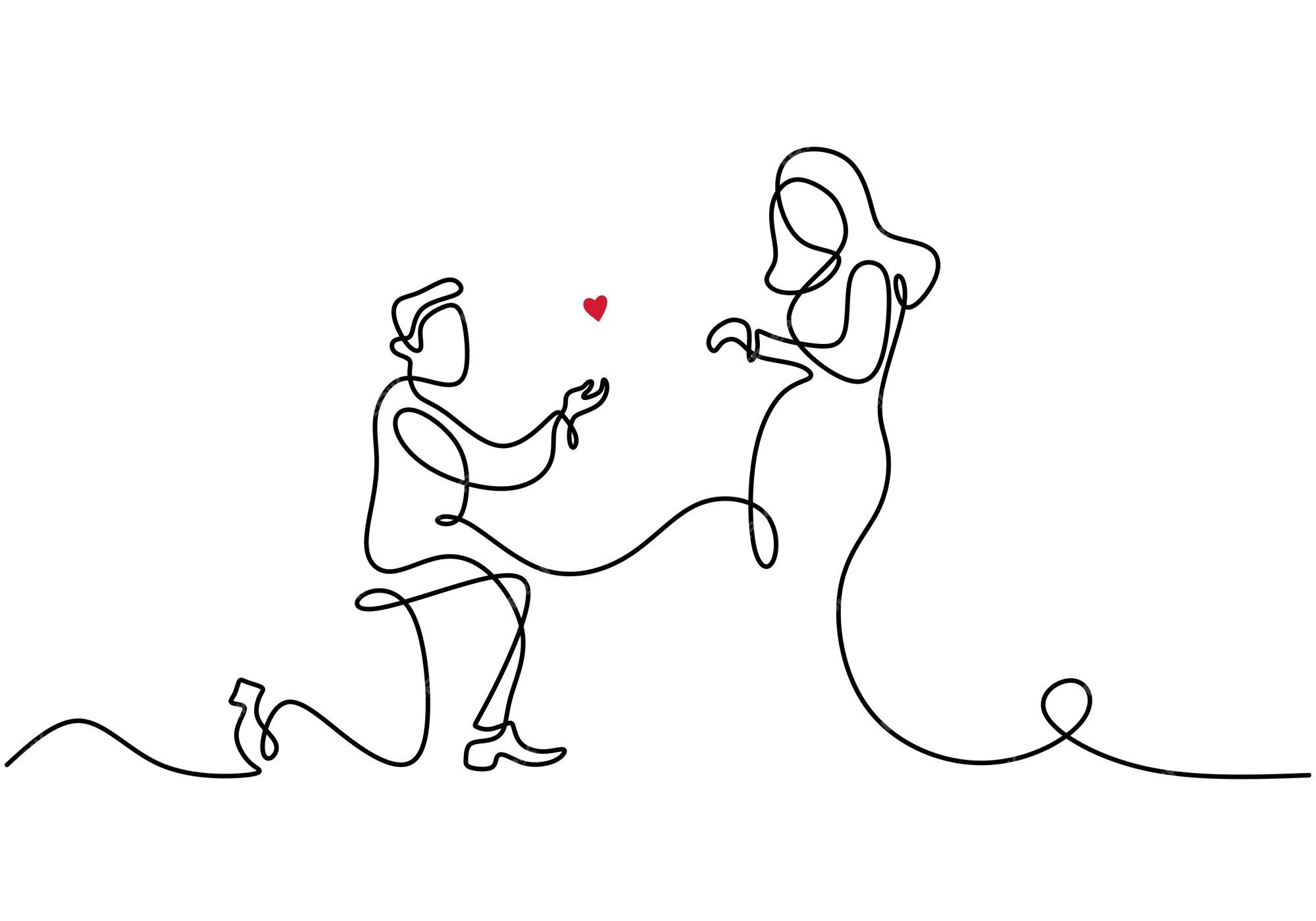 Couple Love Romantic Vector Hd Images, Continuous Line Drawing Of