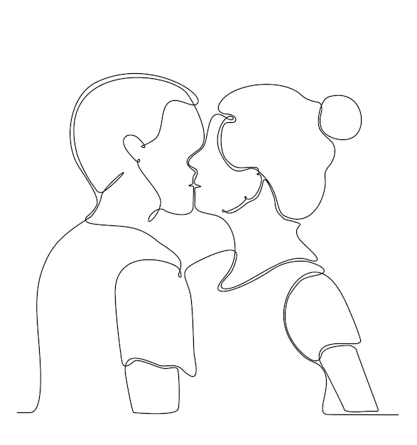 one continuous line art drawing of valentine couple kissing together vector illustration