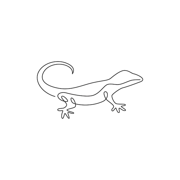 Одна непрерывная линия рисования экзотической рептилии пустынной ящерицы для фирменного логотипа организации любителей домашних животных