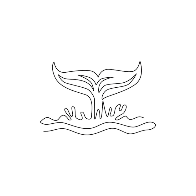 Vector one continuous line draw of giant tail whale for water aquatic park environment organization logo