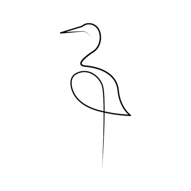 one continuous line drawing of adorable standing heron for company logo identity